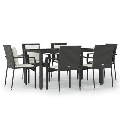 Set da Pranzo da Giardino 7 pz Nero con Cuscini in Polyrattan - homemem39