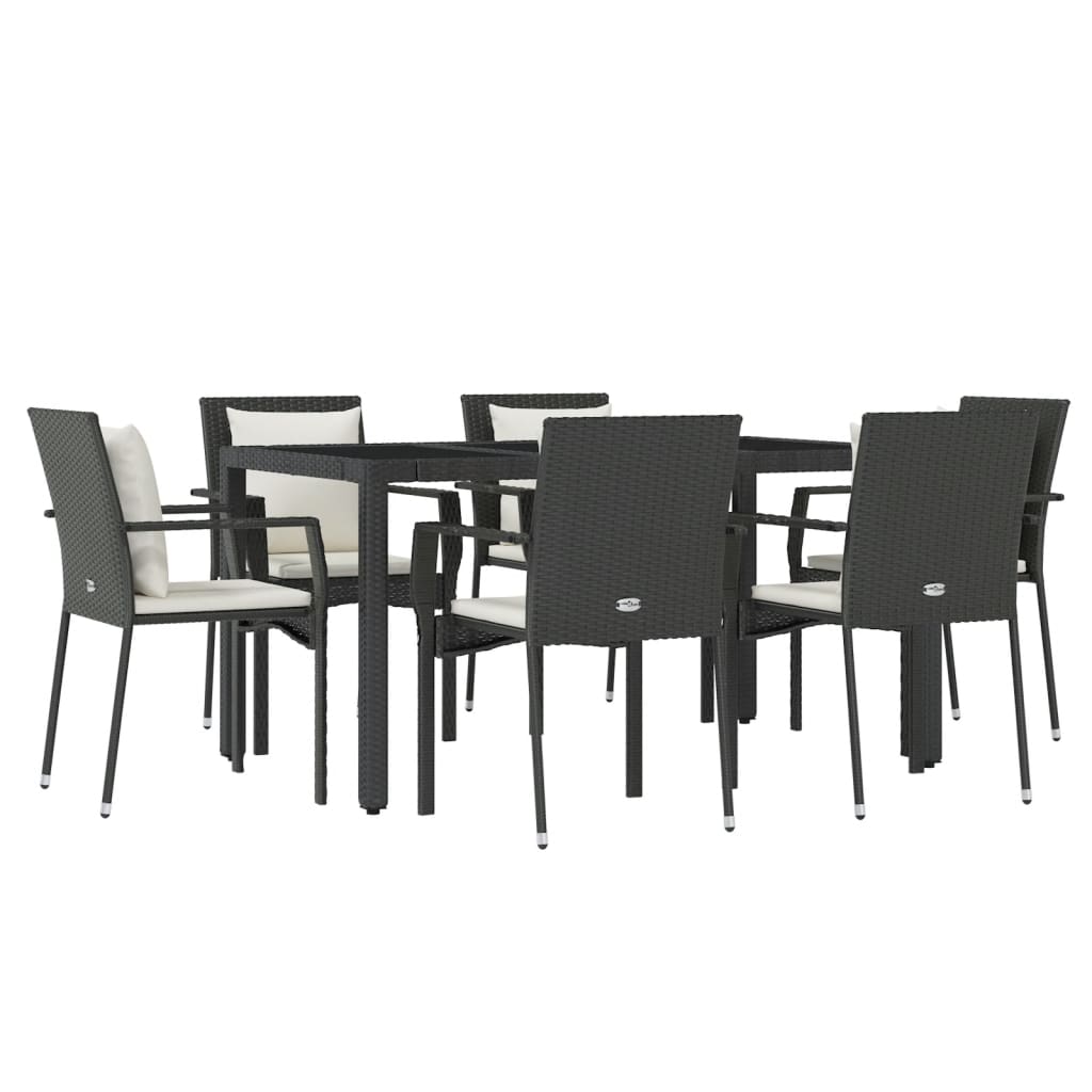 Set da Pranzo da Giardino 7 pz Nero con Cuscini in Polyrattan - homemem39