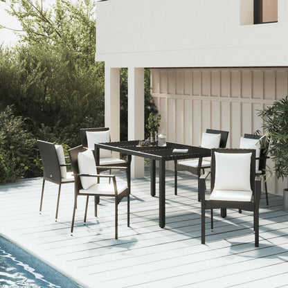 Set da Pranzo da Giardino 7 pz Nero con Cuscini in Polyrattan - homemem39