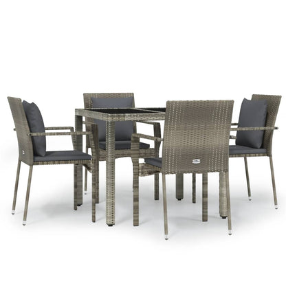 Set da Pranzo da Giardino 5 pz con Cuscini in Polyrattan Grigio - homemem39