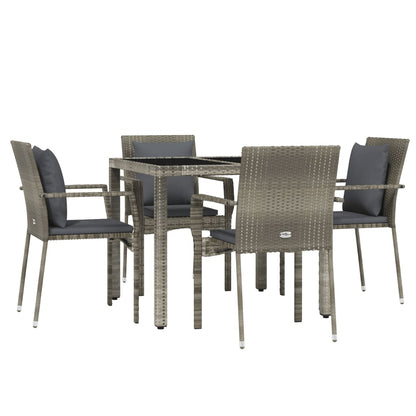 Set da Pranzo da Giardino 5 pz con Cuscini in Polyrattan Grigio - homemem39