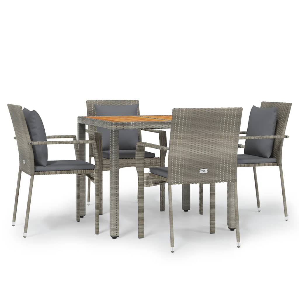 Set da Pranzo da Giardino 5 pz con Cuscini in Polyrattan Grigio - homemem39