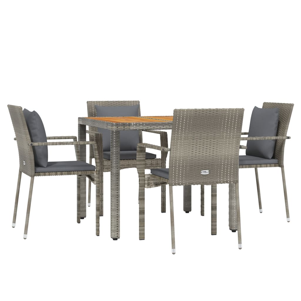 Set da Pranzo da Giardino 5 pz con Cuscini in Polyrattan Grigio - homemem39