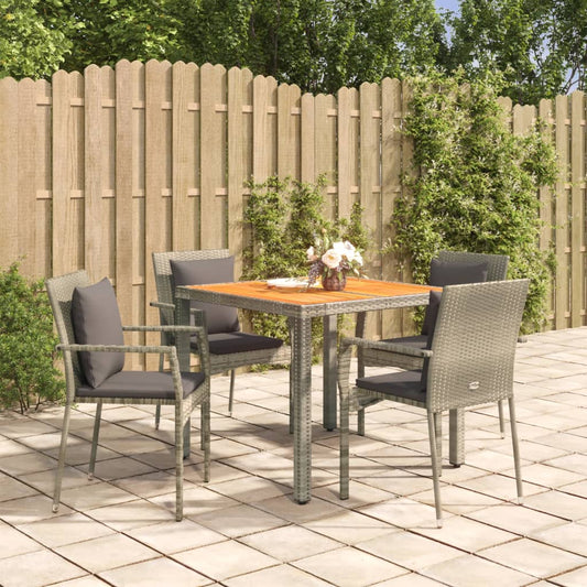 Set da Pranzo da Giardino 5 pz con Cuscini in Polyrattan Grigio - homemem39