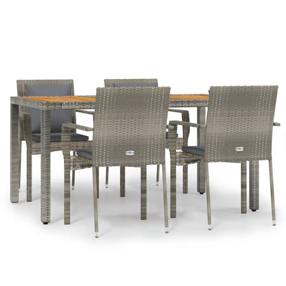 Set da Pranzo da Giardino 5 pz con Cuscini in Polyrattan Grigio - homemem39