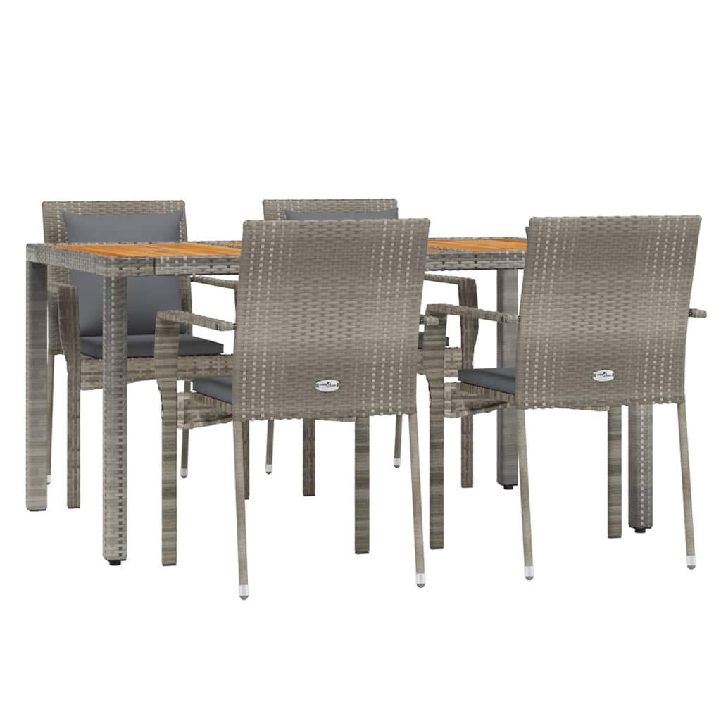 Set da Pranzo da Giardino 5 pz con Cuscini in Polyrattan Grigio - homemem39