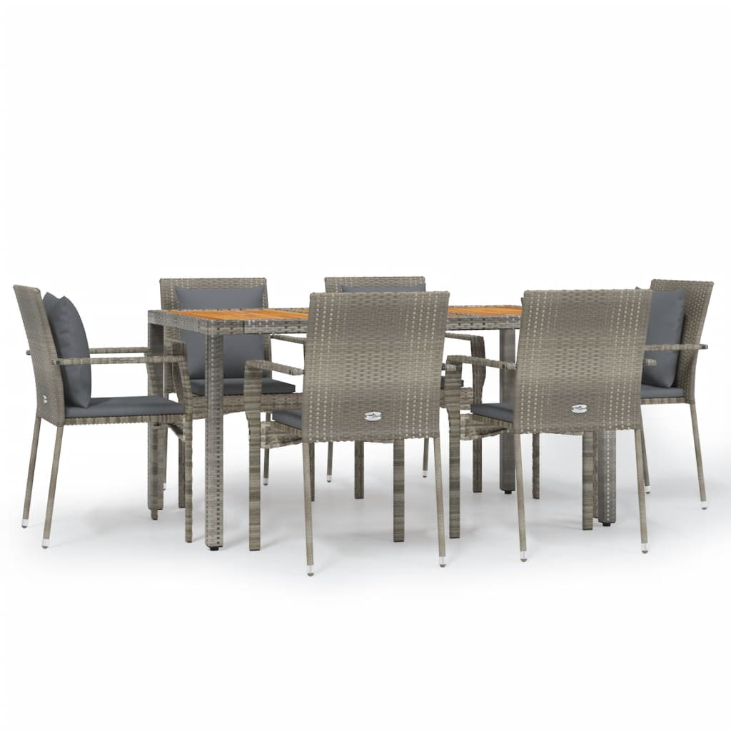 Set da Pranzo da Giardino 7 pz con Cuscini in Polyrattan Grigio - homemem39