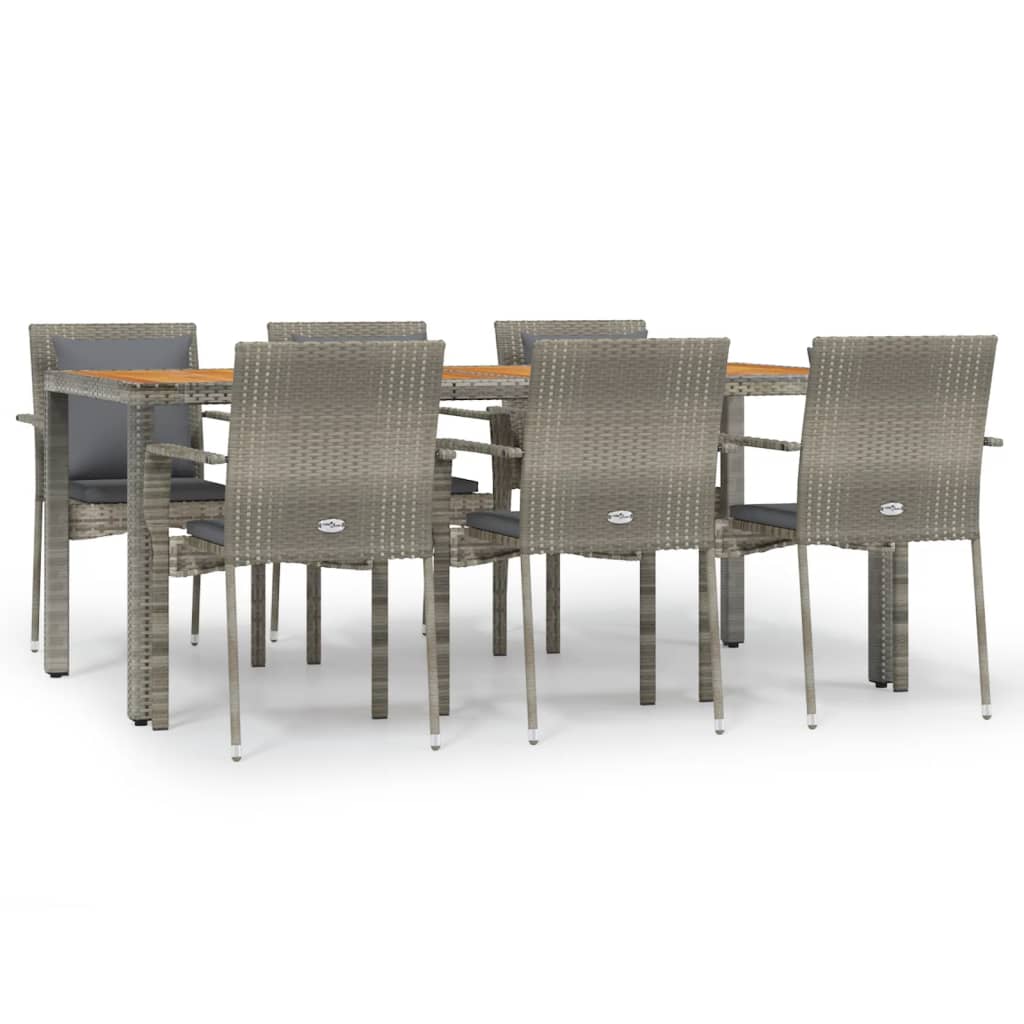 Set da Pranzo da Giardino 7 pz con Cuscini in Polyrattan Grigio - homemem39