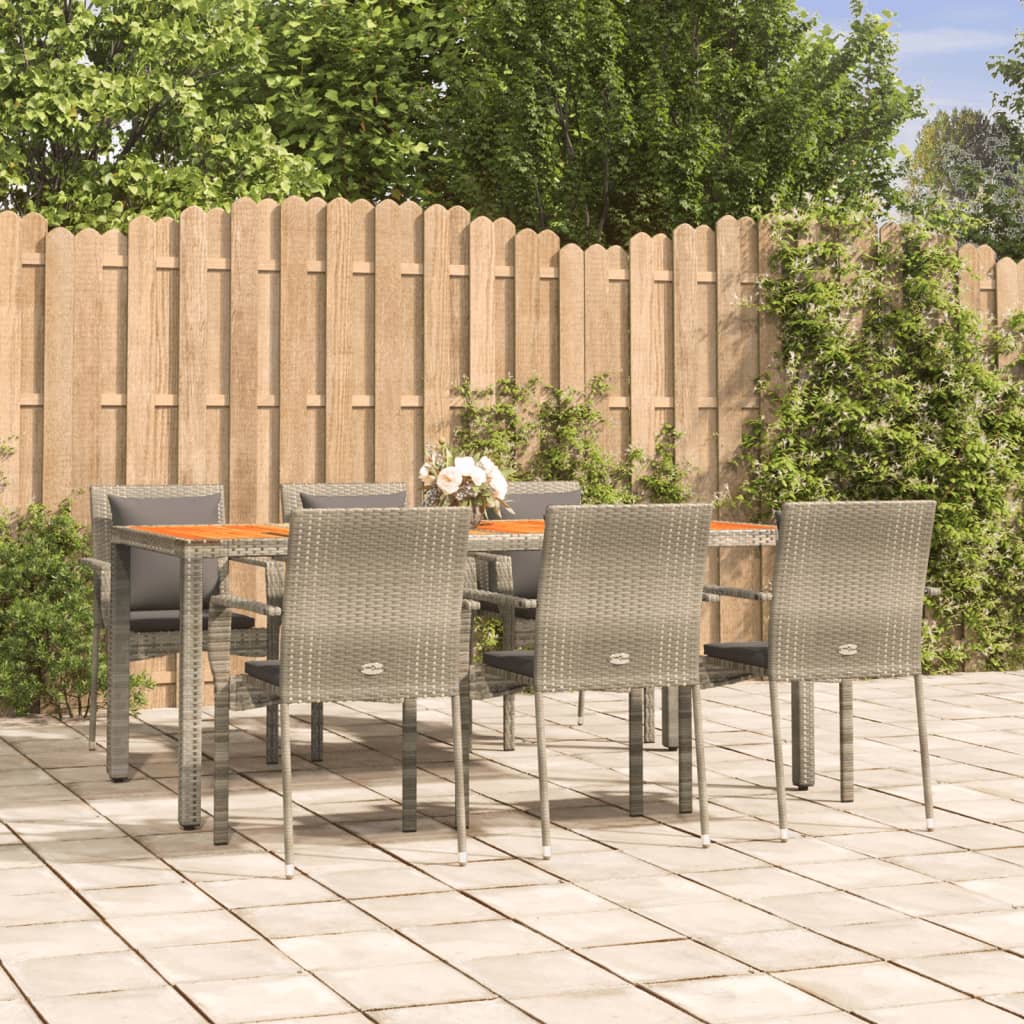 Set da Pranzo da Giardino 7 pz con Cuscini in Polyrattan Grigio - homemem39