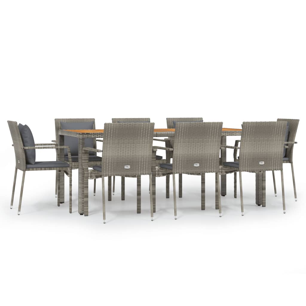 Set da Pranzo da Giardino 9 pz con Cuscini in Polyrattan Grigio - homemem39