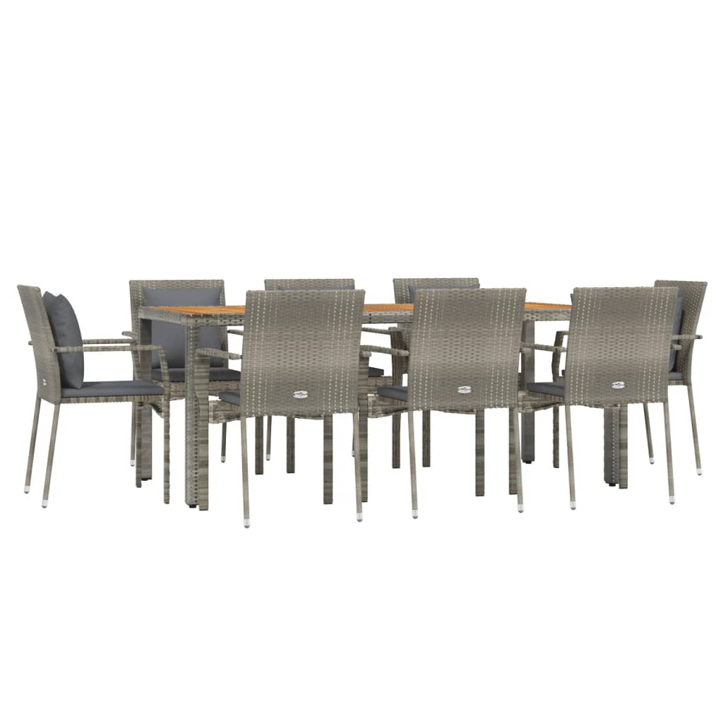 Set da Pranzo da Giardino 9 pz con Cuscini in Polyrattan Grigio - homemem39