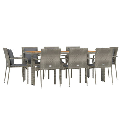 Set da Pranzo da Giardino 9 pz con Cuscini in Polyrattan Grigio - homemem39