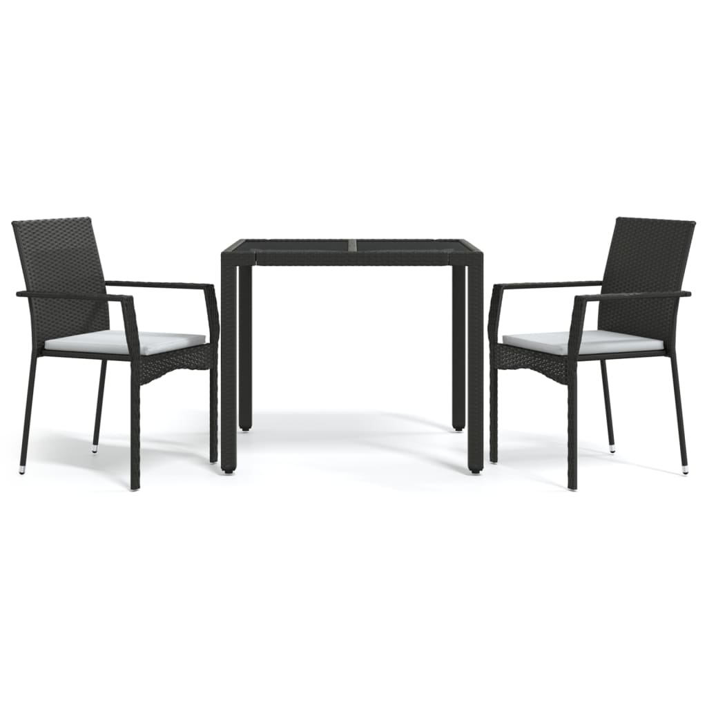 Set da Pranzo da Giardino 3 pz con Cuscini Nero in Polyrattan - homemem39