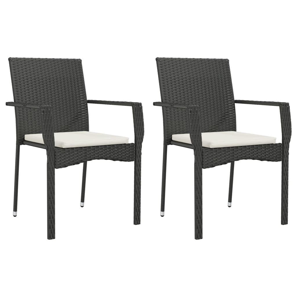 Set da Pranzo da Giardino 3 pz con Cuscini Nero in Polyrattan - homemem39