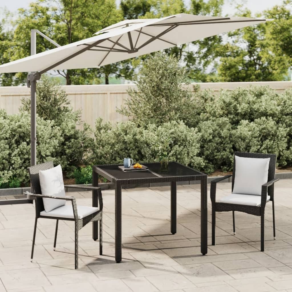 Set da Pranzo da Giardino 3 pz con Cuscini Nero in Polyrattan - homemem39