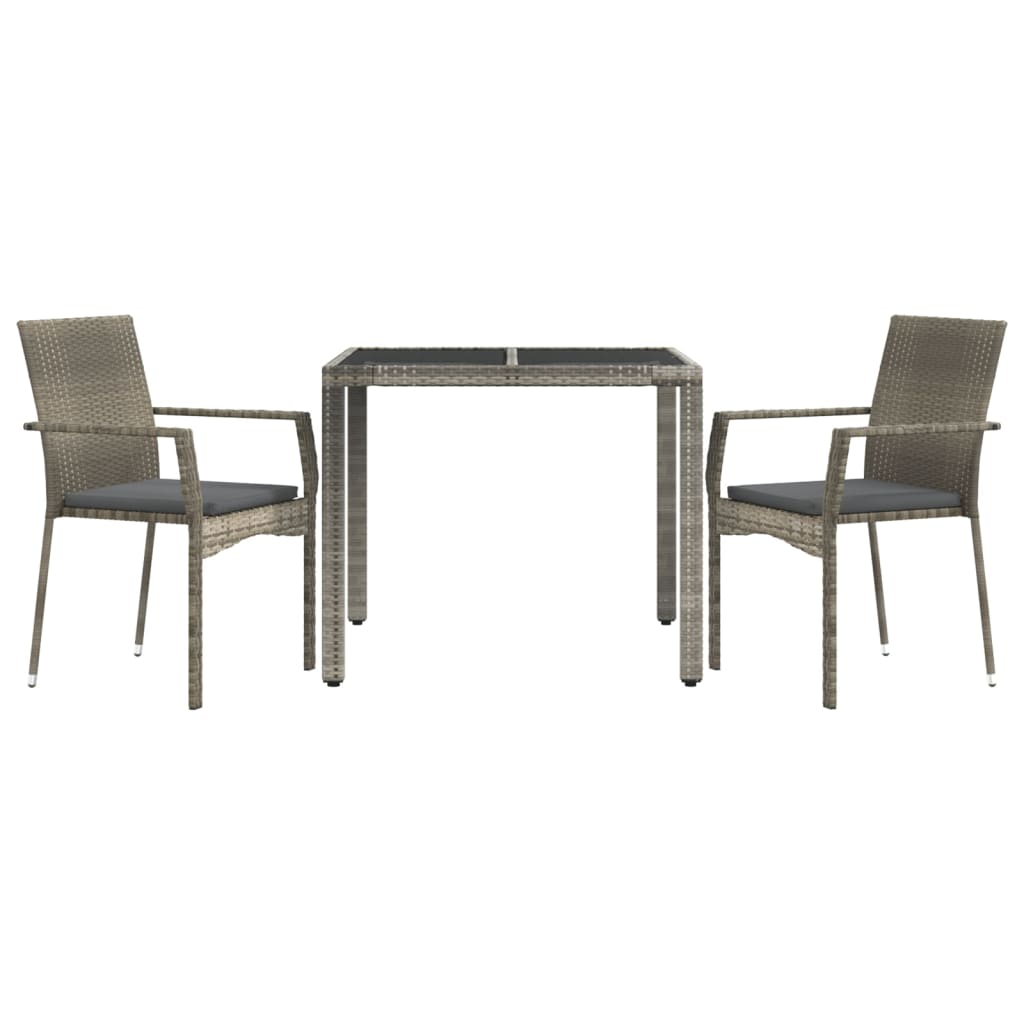 Set da Pranzo da Giardino 3 pz con Cuscini in Polyrattan Grigio - homemem39