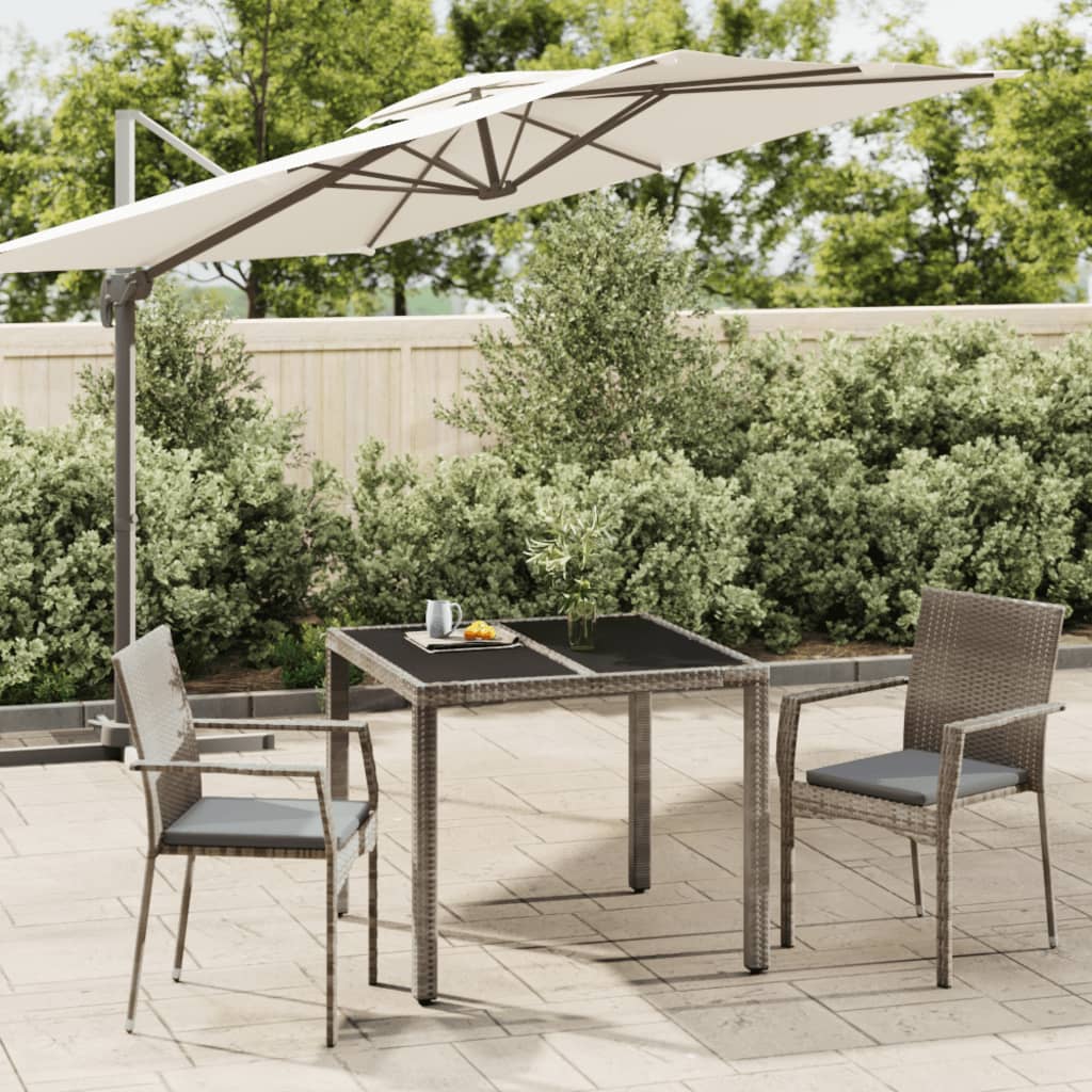 Set da Pranzo da Giardino 3 pz con Cuscini in Polyrattan Grigio - homemem39