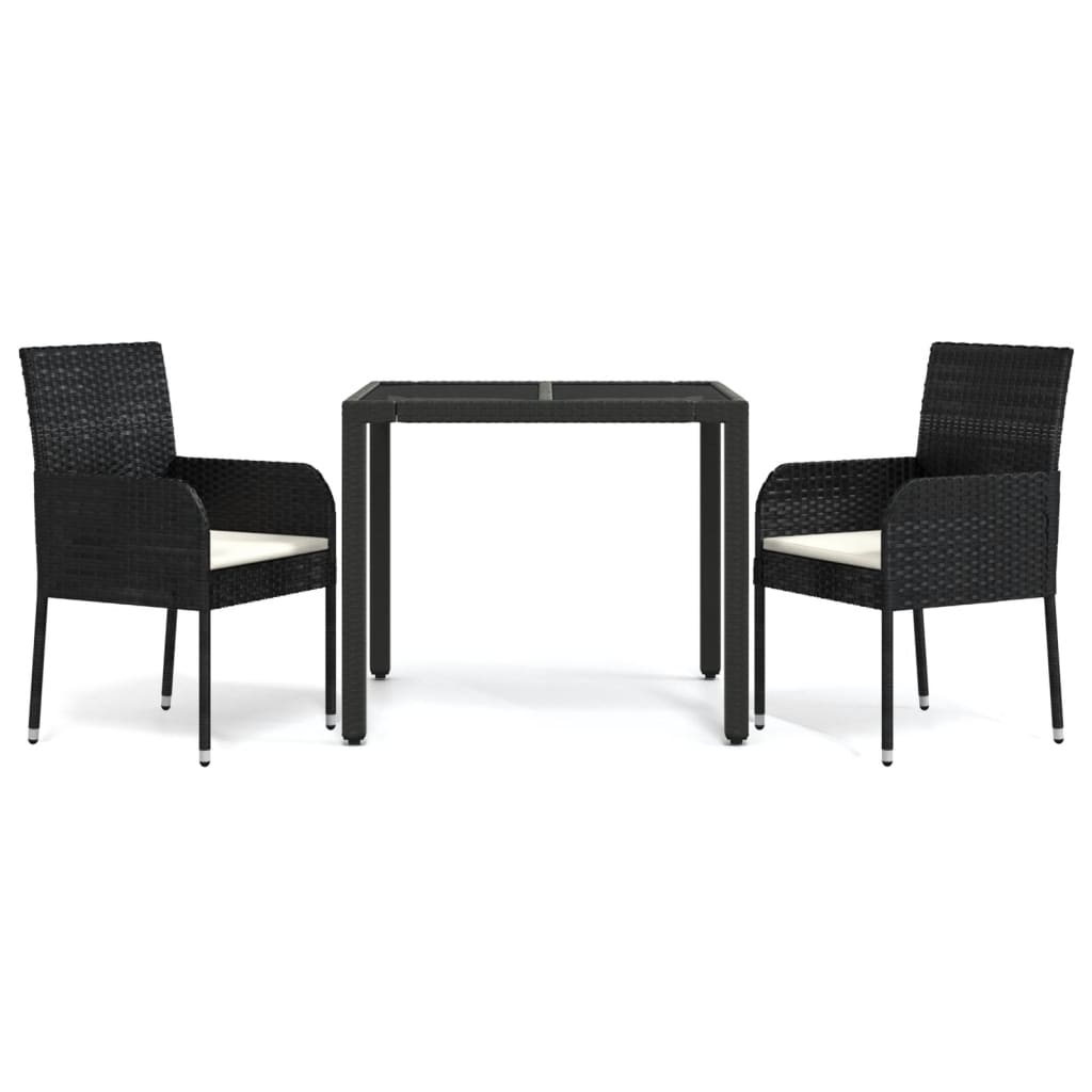 Set da Pranzo da Giardino 3 pz con Cuscini Nero in Polyrattan - homemem39