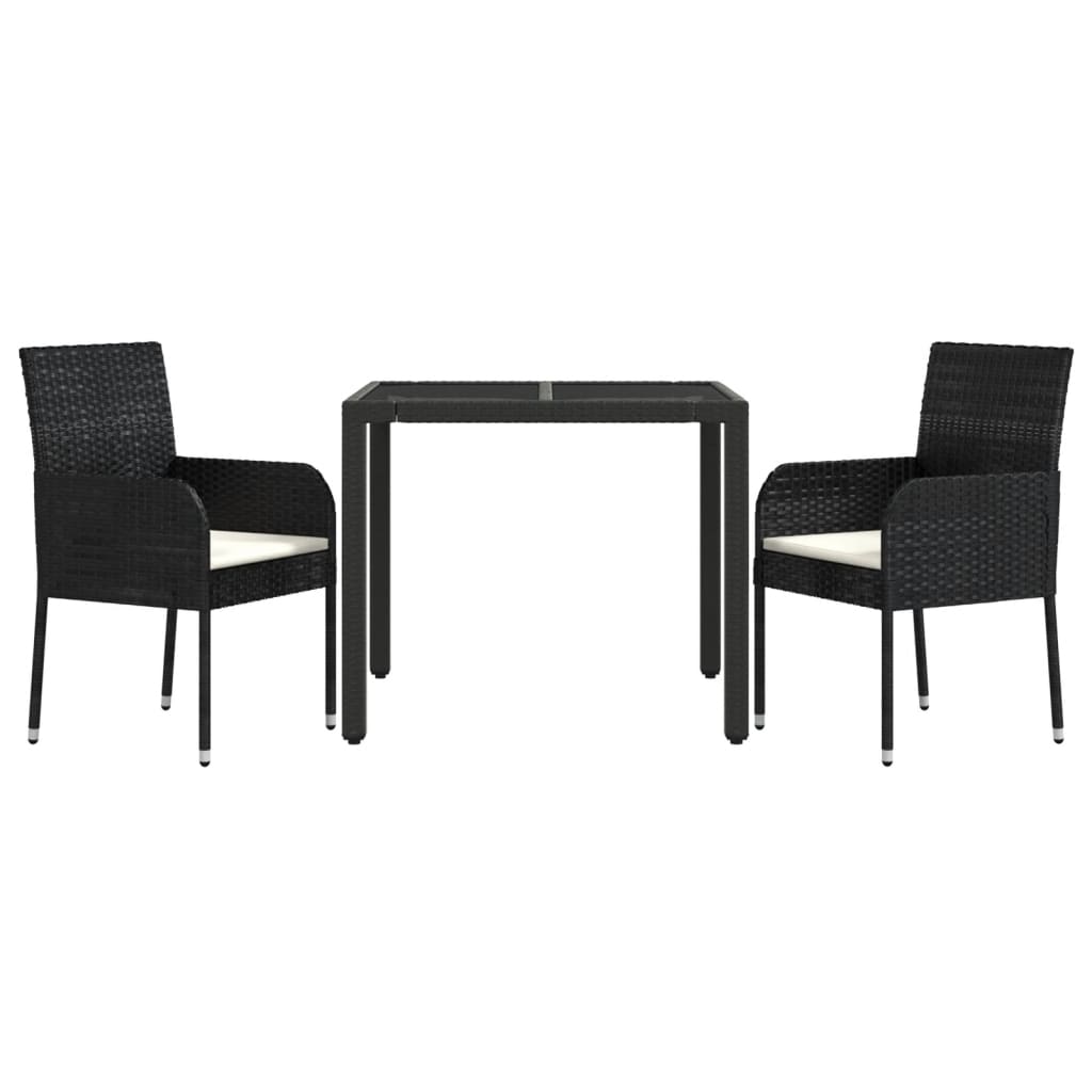 Set da Pranzo da Giardino 3 pz con Cuscini Nero in Polyrattan - homemem39