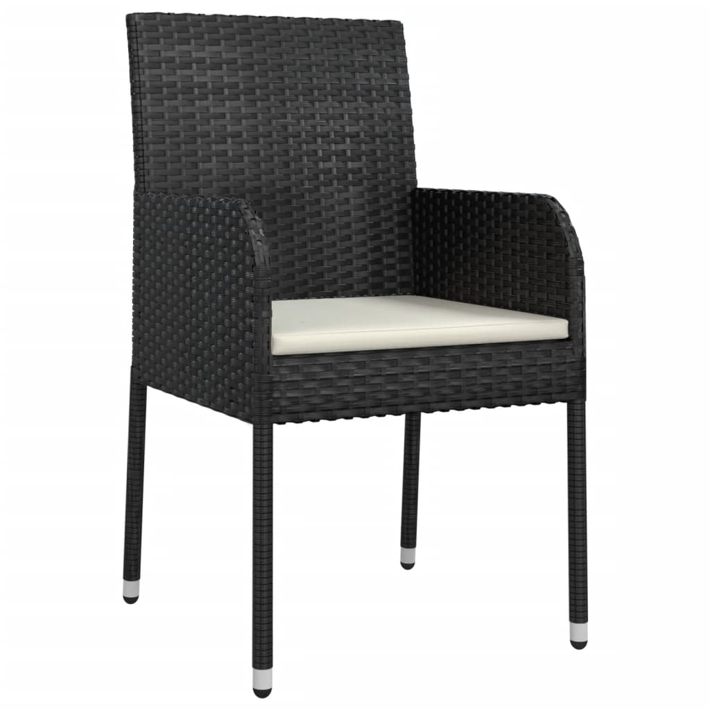 Set da Pranzo da Giardino 3 pz con Cuscini Nero in Polyrattan - homemem39