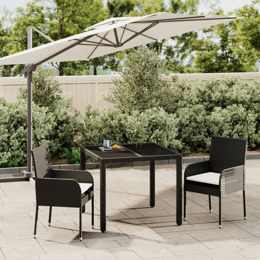 Set da Pranzo da Giardino 3 pz con Cuscini Nero in Polyrattan - homemem39