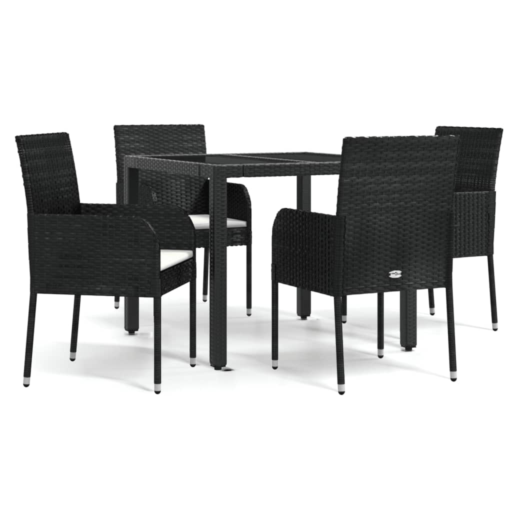 Set da Pranzo da Giardino 5 pz Nero con Cuscini in Polyrattan - homemem39