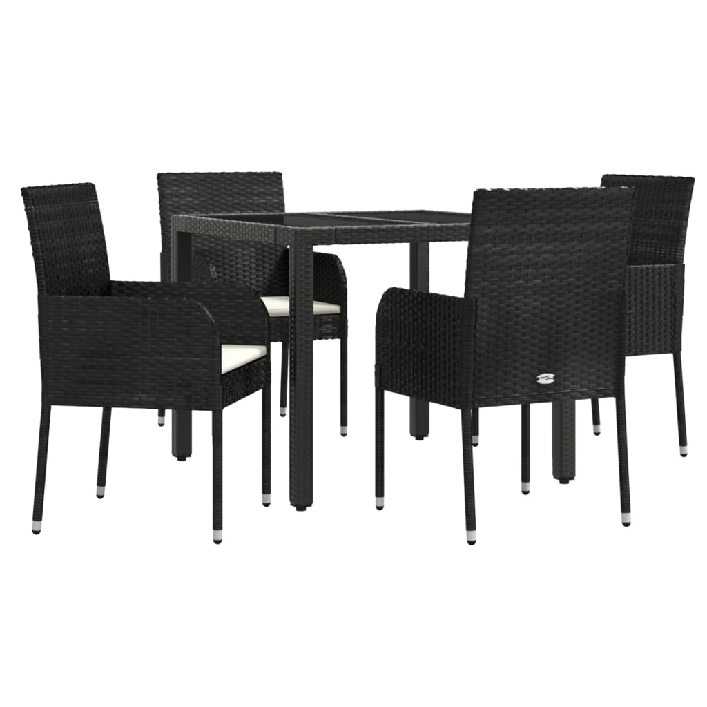 Set da Pranzo da Giardino 5 pz Nero con Cuscini in Polyrattan - homemem39