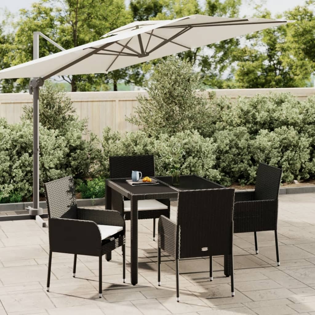 Set da Pranzo da Giardino 5 pz Nero con Cuscini in Polyrattan - homemem39