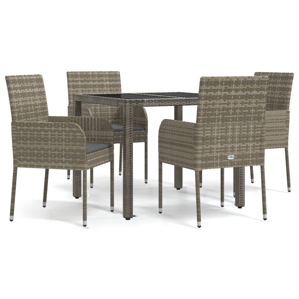 Set da Pranzo da Giardino 5 pz con Cuscini in Polyrattan Grigio - homemem39