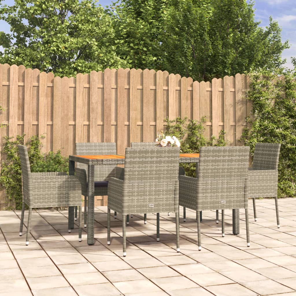 Set da Pranzo da Giardino 7 pz con Cuscini in Polyrattan Grigio - homemem39