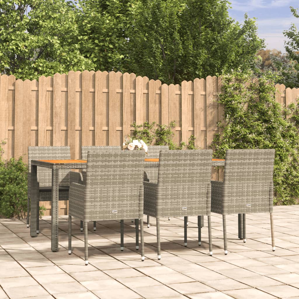 Set da Pranzo da Giardino 7 pz con Cuscini in Polyrattan Grigio - homemem39