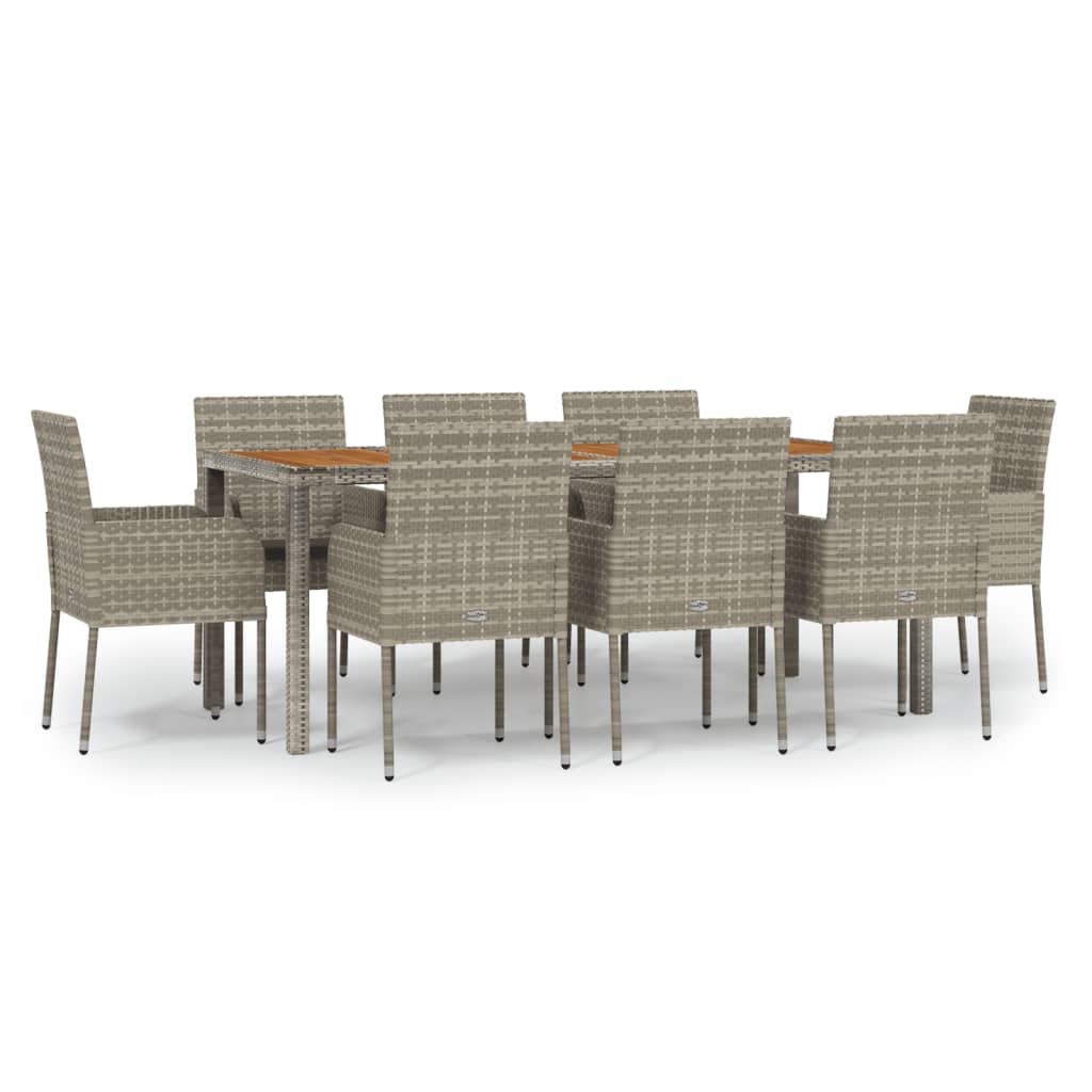 Set da Pranzo da Giardino 9 pz con Cuscini in Polyrattan Grigio - homemem39