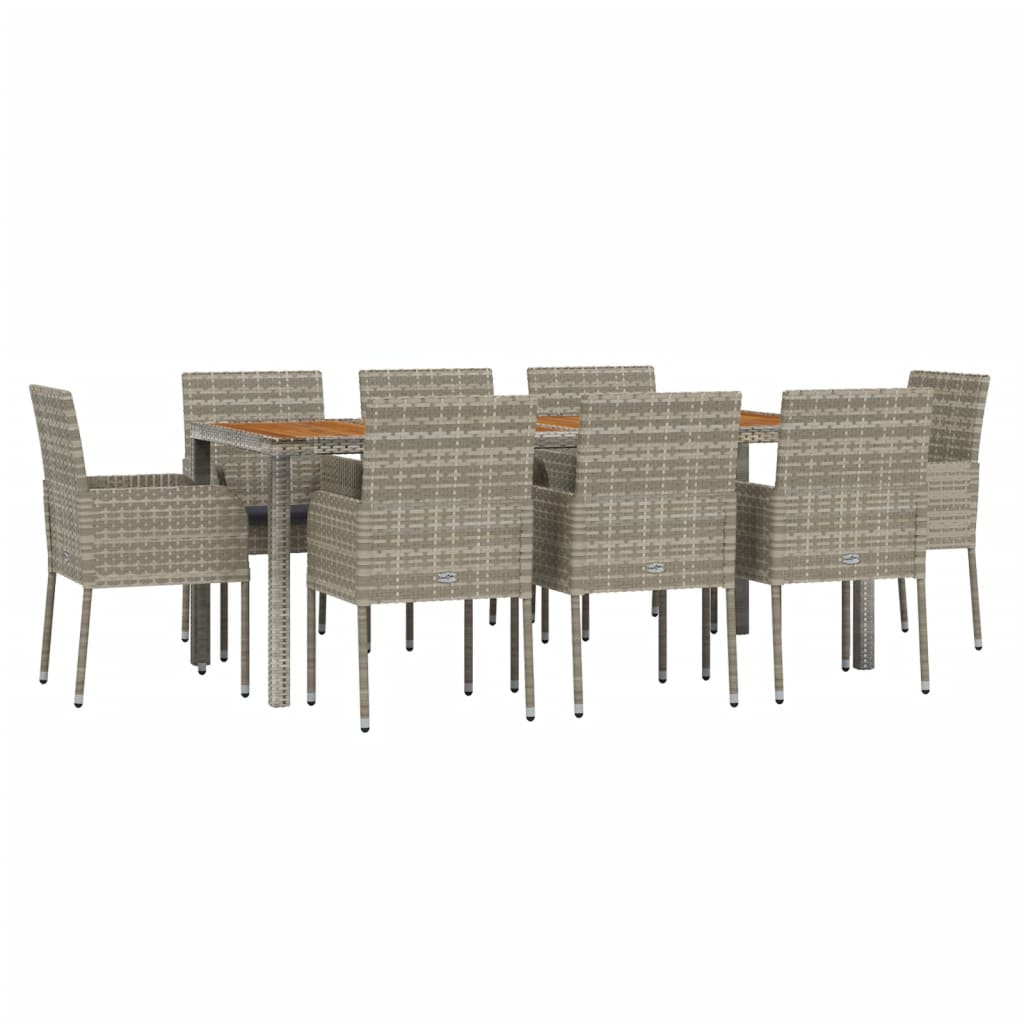 Set da Pranzo da Giardino 9 pz con Cuscini in Polyrattan Grigio - homemem39