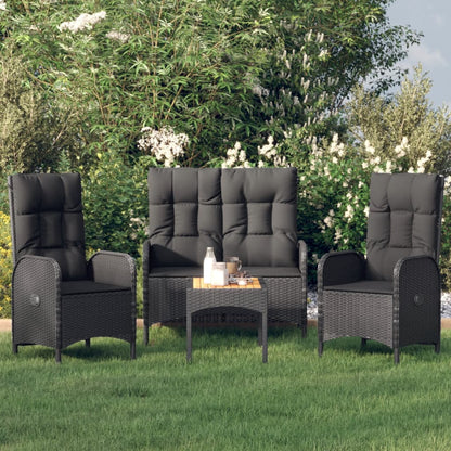 Set Divani da Giardino 4 pz con Cuscini Nero in Polyrattan - homemem39