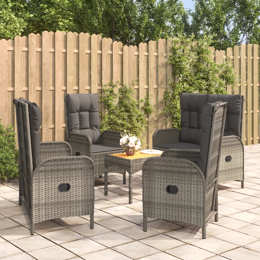 Set da Pranzo da Giardino 5 pz con Cuscini in Polyrattan Grigio - homemem39