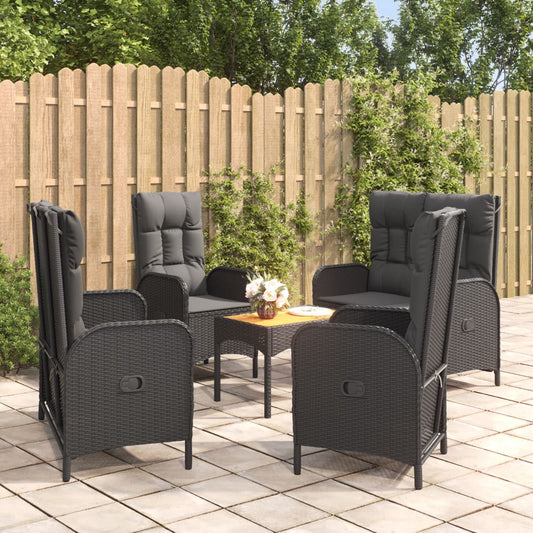 Set da Pranzo da Giardino 5 pz Nero con Cuscini in Polyrattan - homemem39