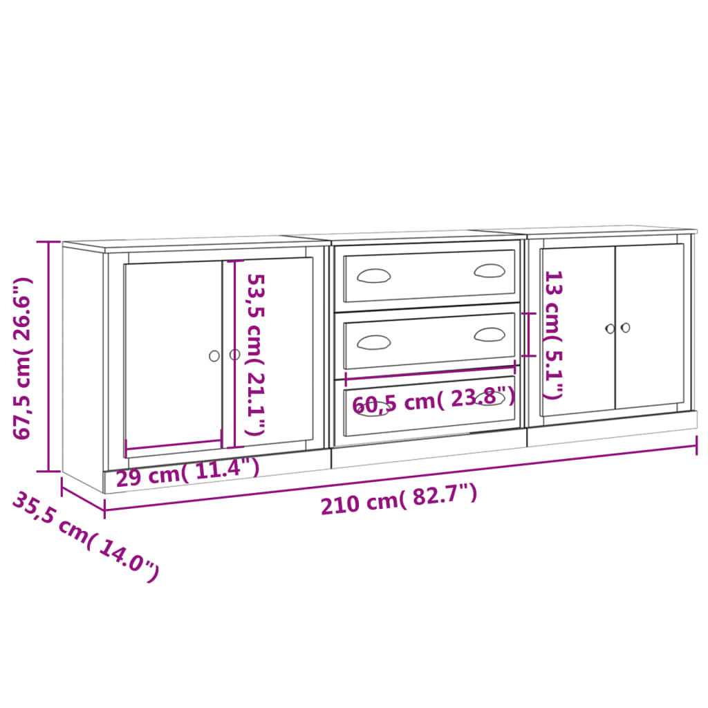 Credenze 3 pz Bianco Lucido in Legno Multistrato - homemem39