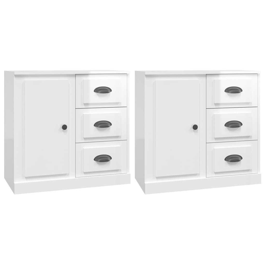 Credenze 2 pz Bianco Lucido in Legno Multistrato - homemem39