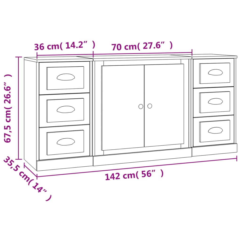 Credenze 3 pz Bianco in Legno Multistrato - homemem39