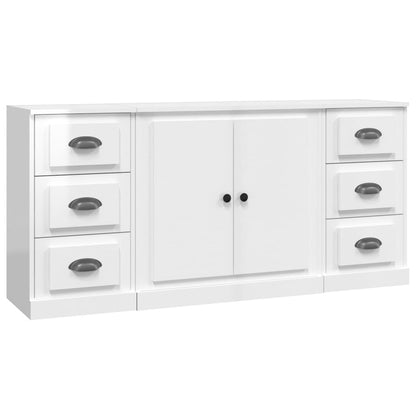 Credenze 3 pz Bianco Lucido in Legno Multistrato - homemem39