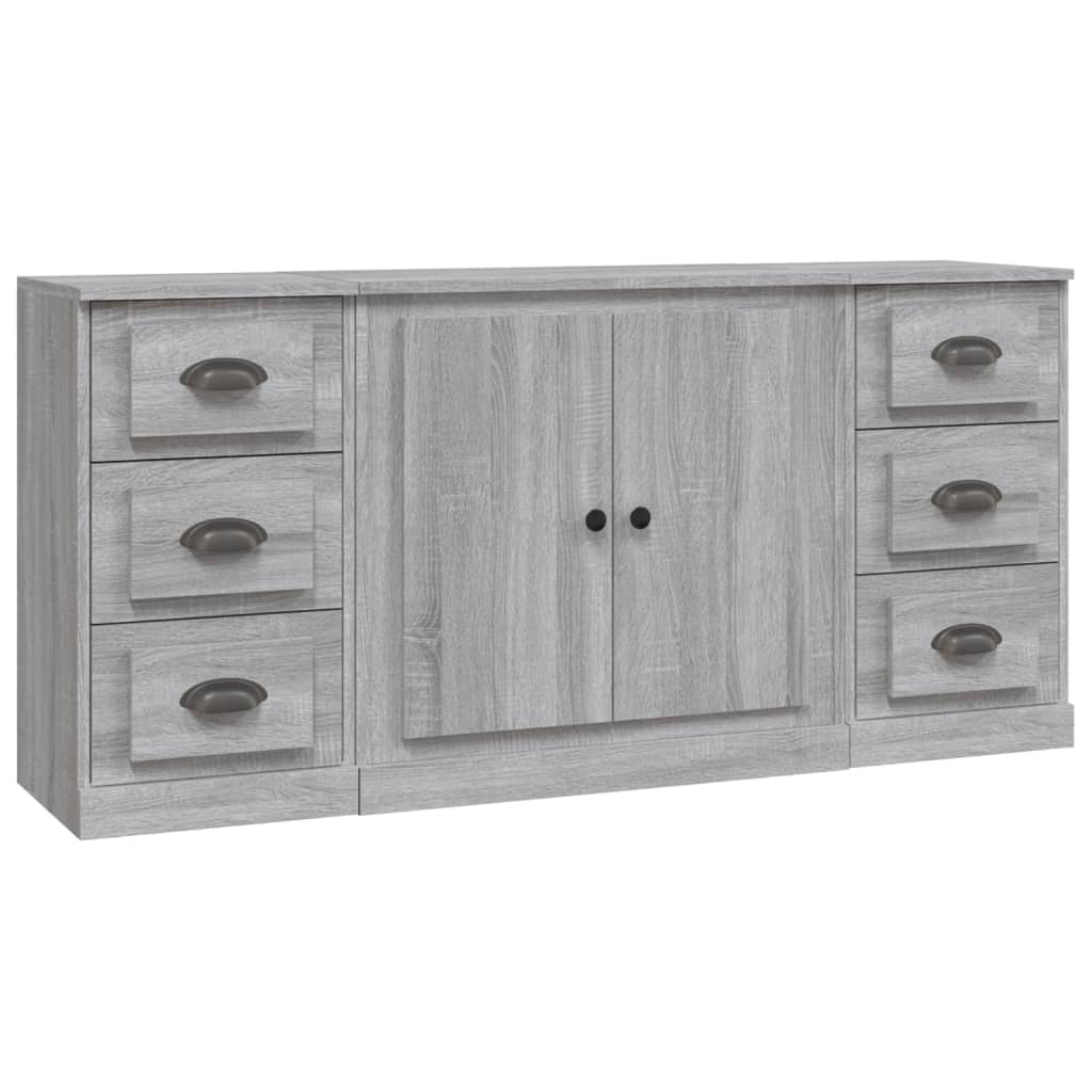 Credenze 3 pz Grigio Sonoma in Legno Multistrato - homemem39