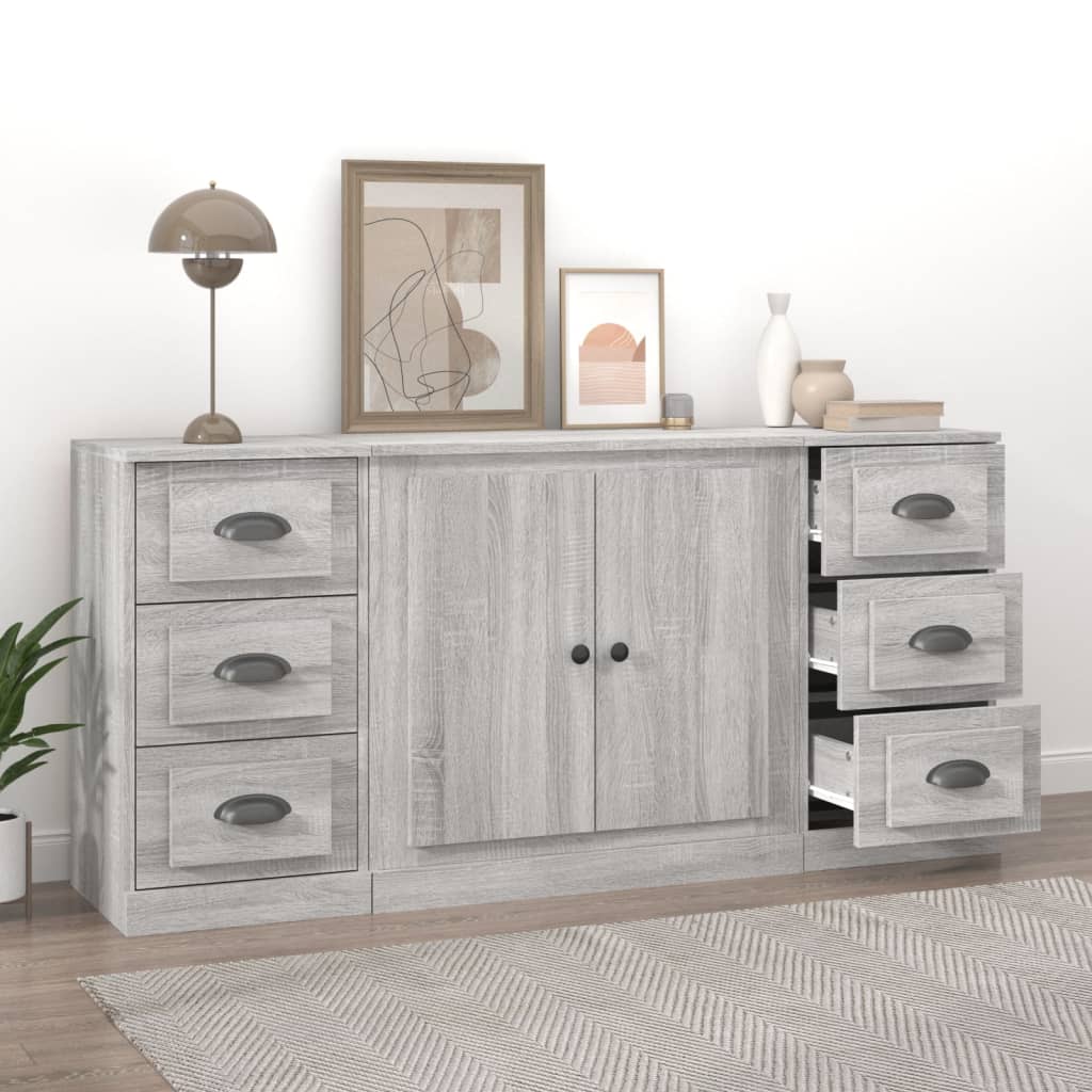 Credenze 3 pz Grigio Sonoma in Legno Multistrato - homemem39