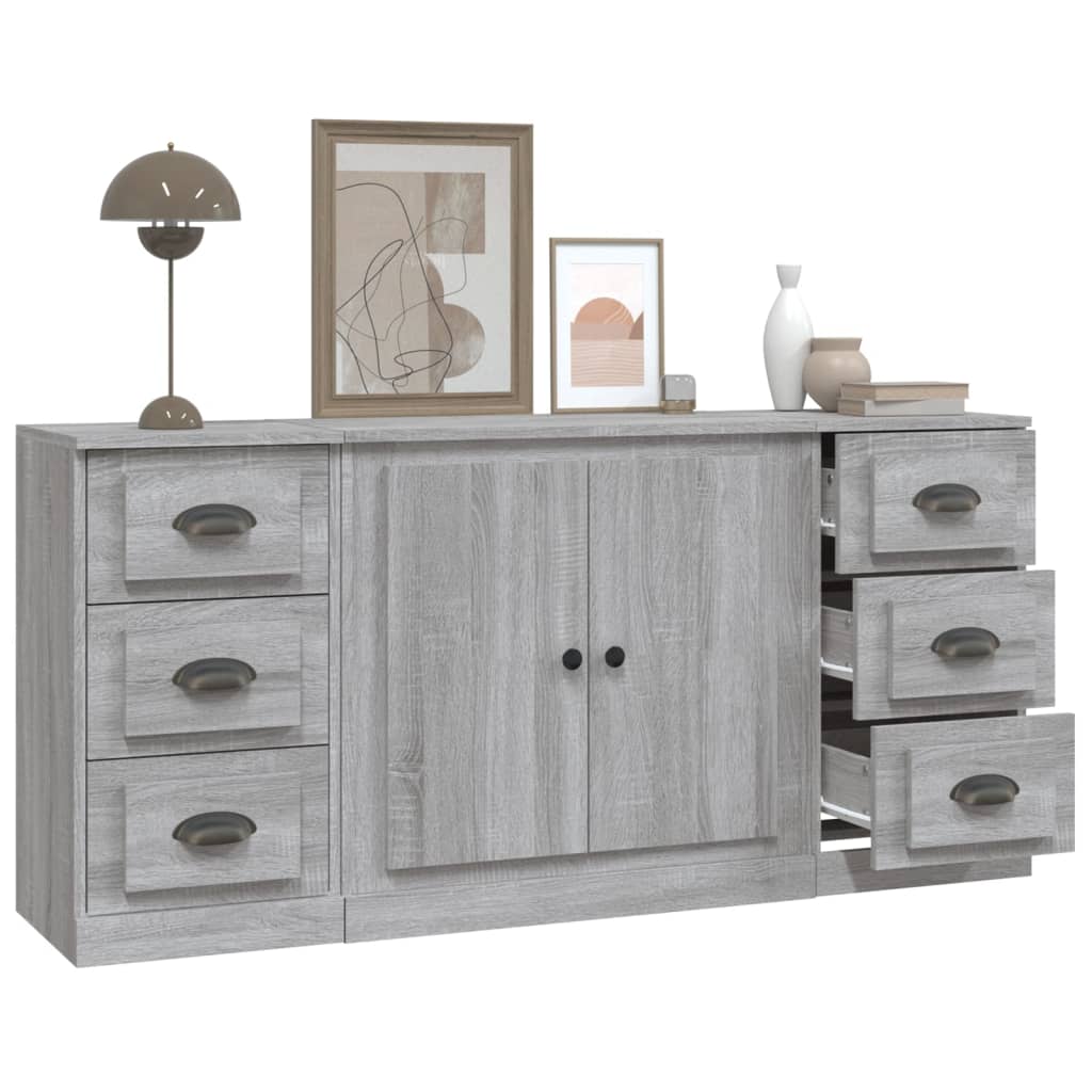 Credenze 3 pz Grigio Sonoma in Legno Multistrato - homemem39