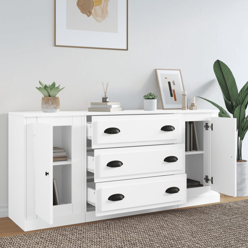 Credenze 3 pz Bianco in Legno Multistrato - homemem39