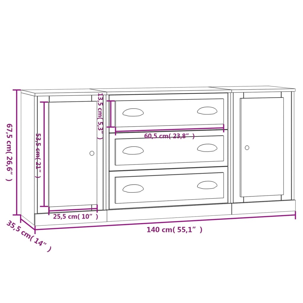 Credenze 3 pz Bianco in Legno Multistrato - homemem39