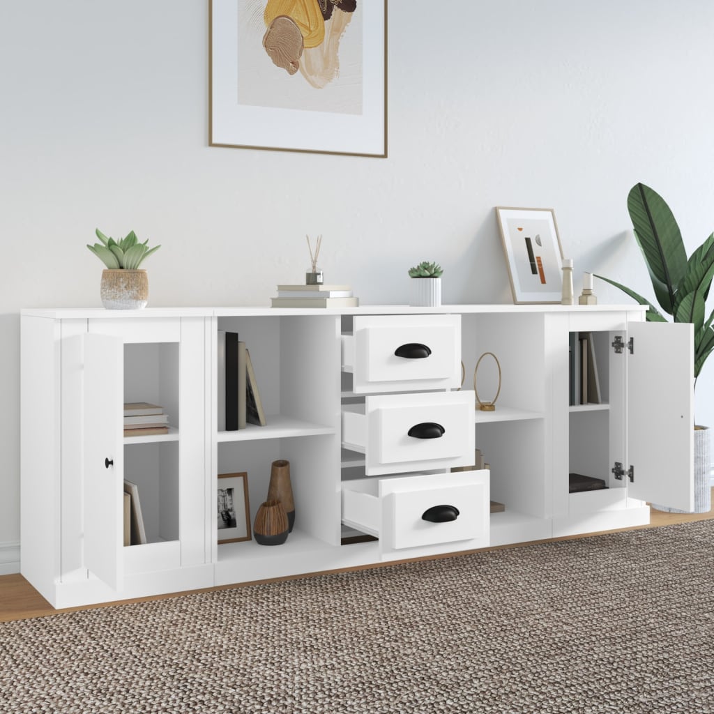 Credenze 3 pz Bianco in Legno Multistrato - homemem39