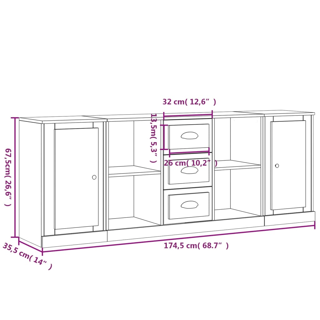 Credenze 3 pz Bianco in Legno Multistrato - homemem39