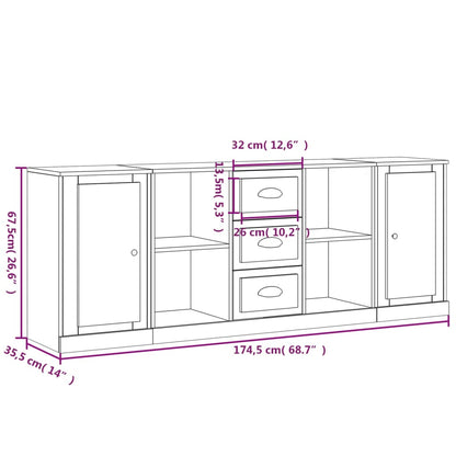 Credenze 3 pz Bianco in Legno Multistrato - homemem39