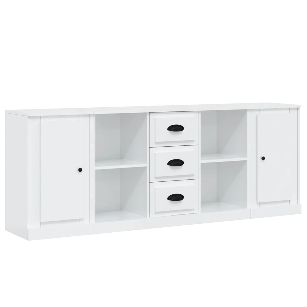 Credenze 3 pz Bianco Lucido in Legno Multistrato - homemem39