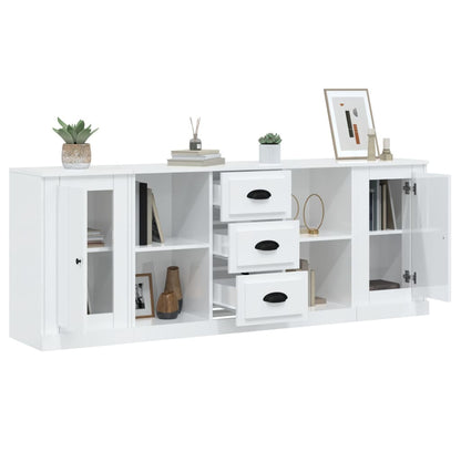 Credenze 3 pz Bianco Lucido in Legno Multistrato - homemem39